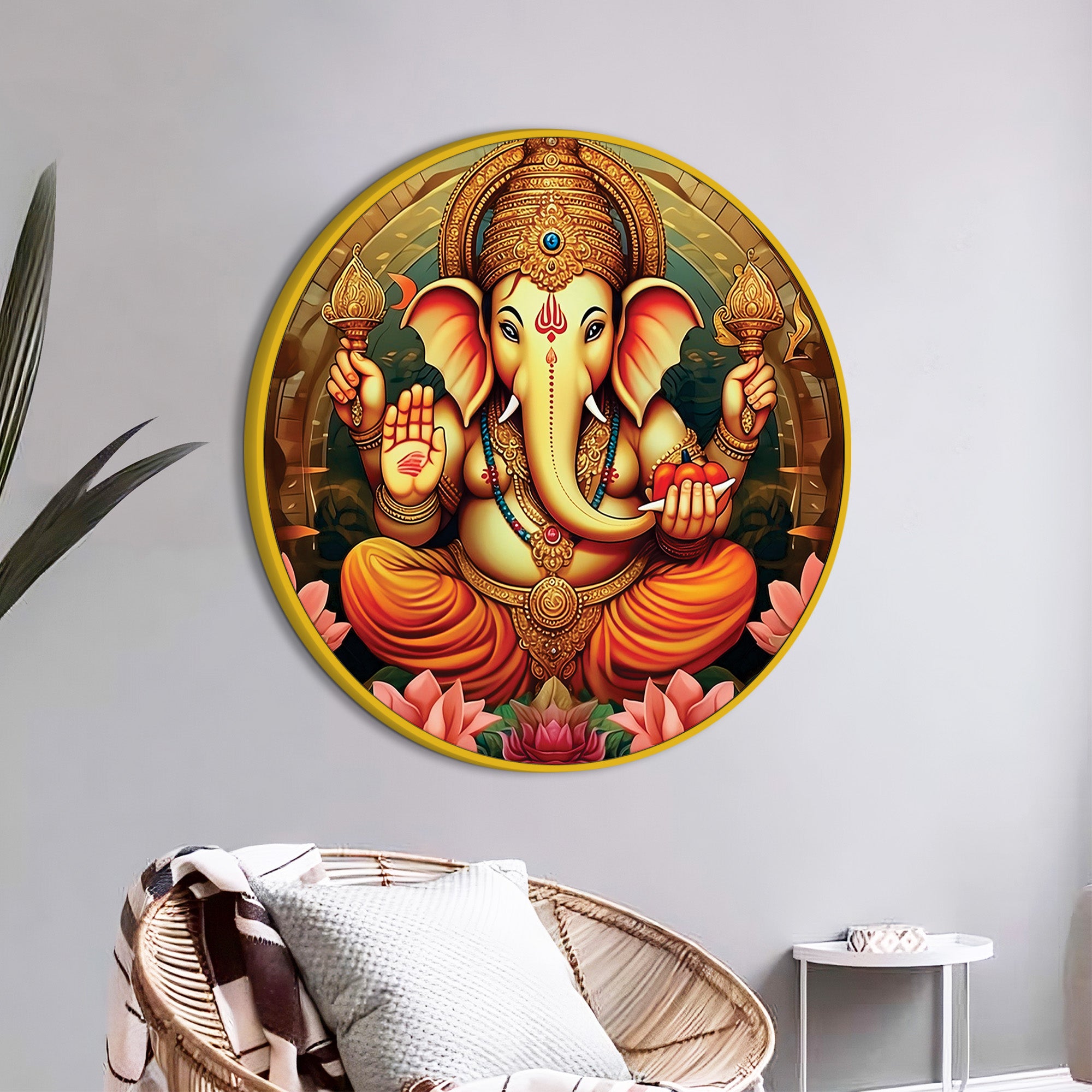 Elegant Ganpati Bappa Round Canvas Painting