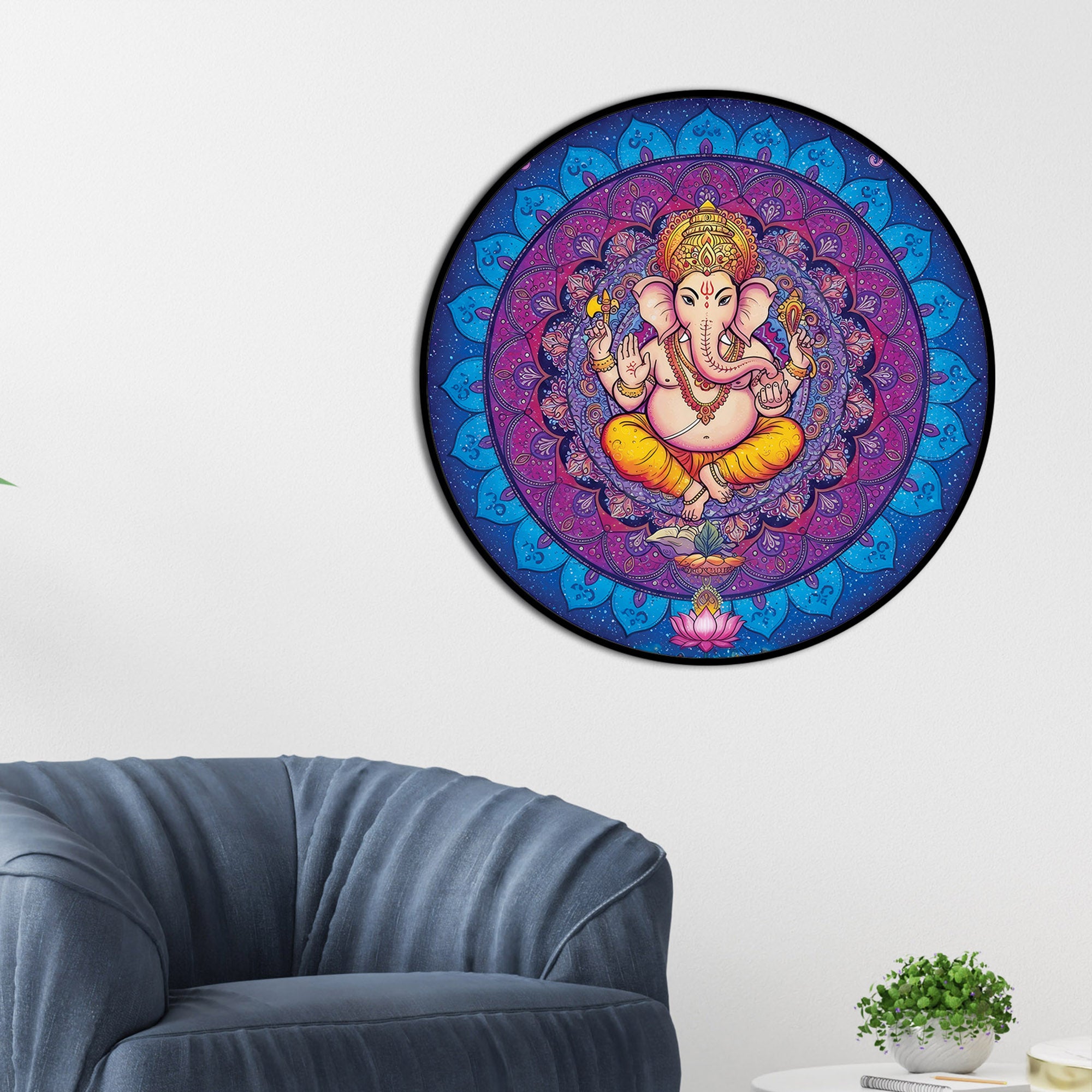 Elegant Ganpati Ji Round Canvas Painting