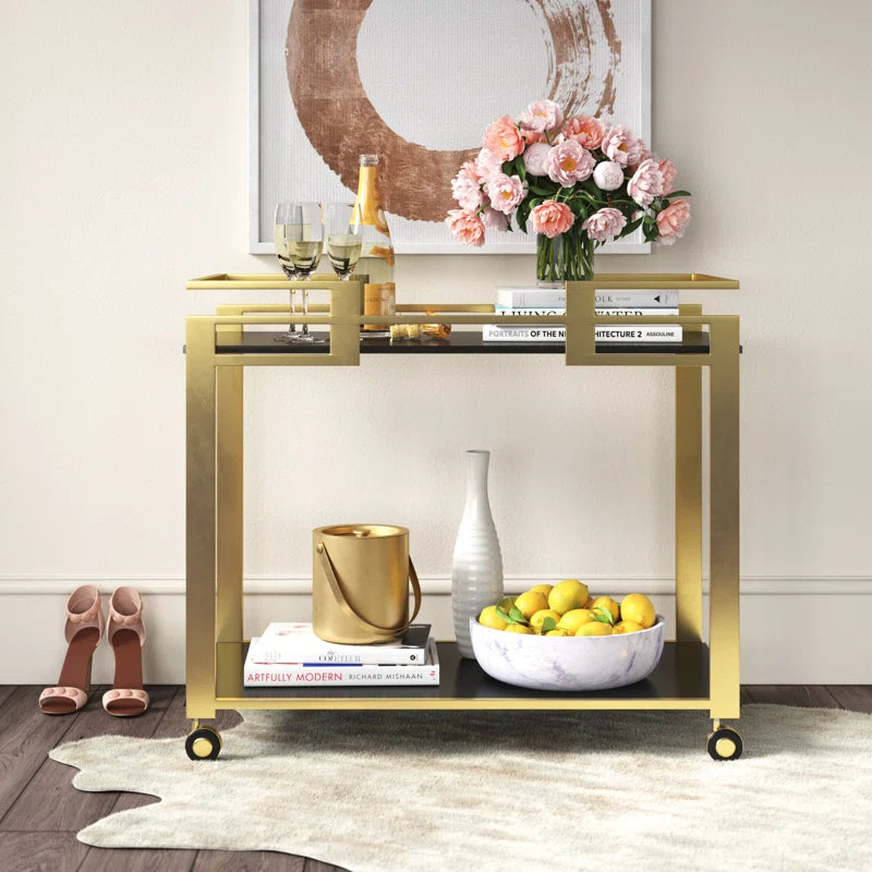 Elegant Golden Bar Trolley with Dual Shelf Design