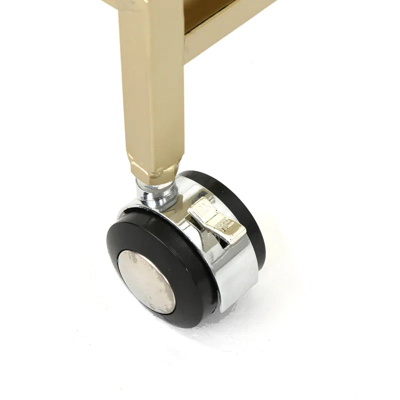 Elegant Golden Finish Drink Cart with Crossed Metal Frame