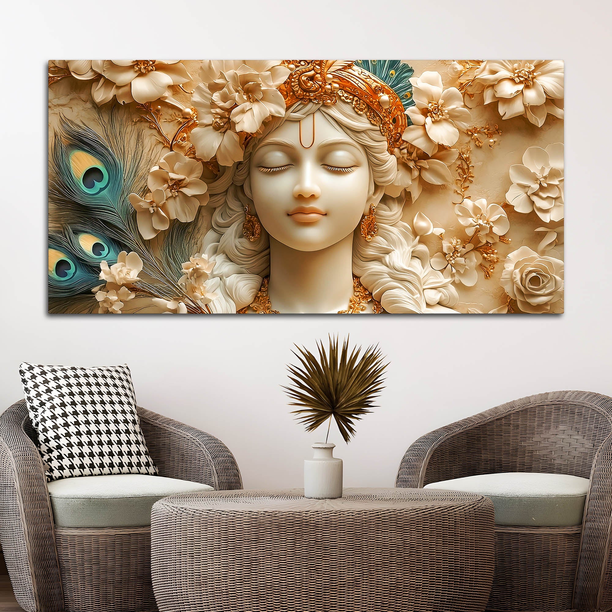 Elegant Lord Krishna Face Canvas Painting – Premium Spiritual Decor