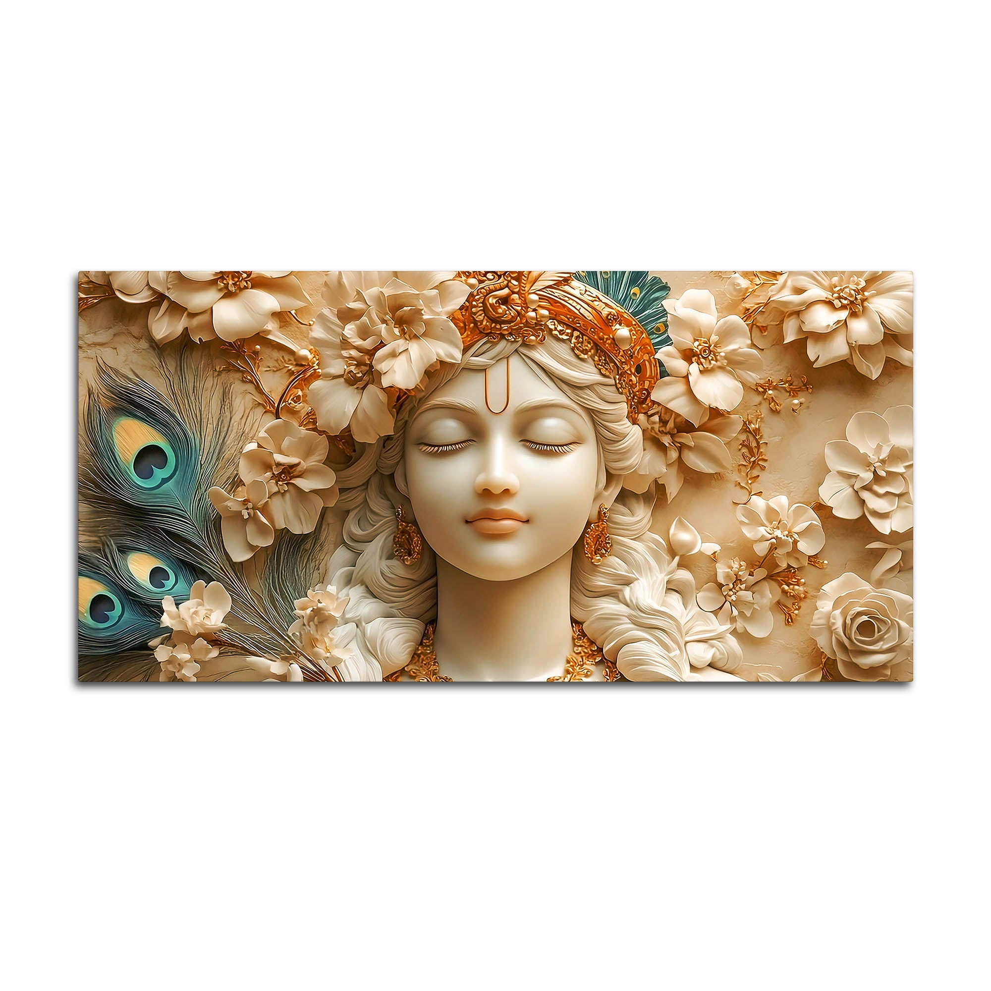 Elegant Lord Krishna Face Canvas Painting – Premium Spiritual Decor