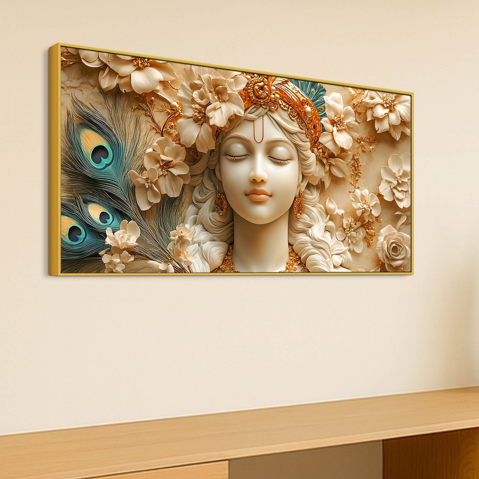 Elegant Lord Krishna Face Canvas Painting – Premium Spiritual Decor