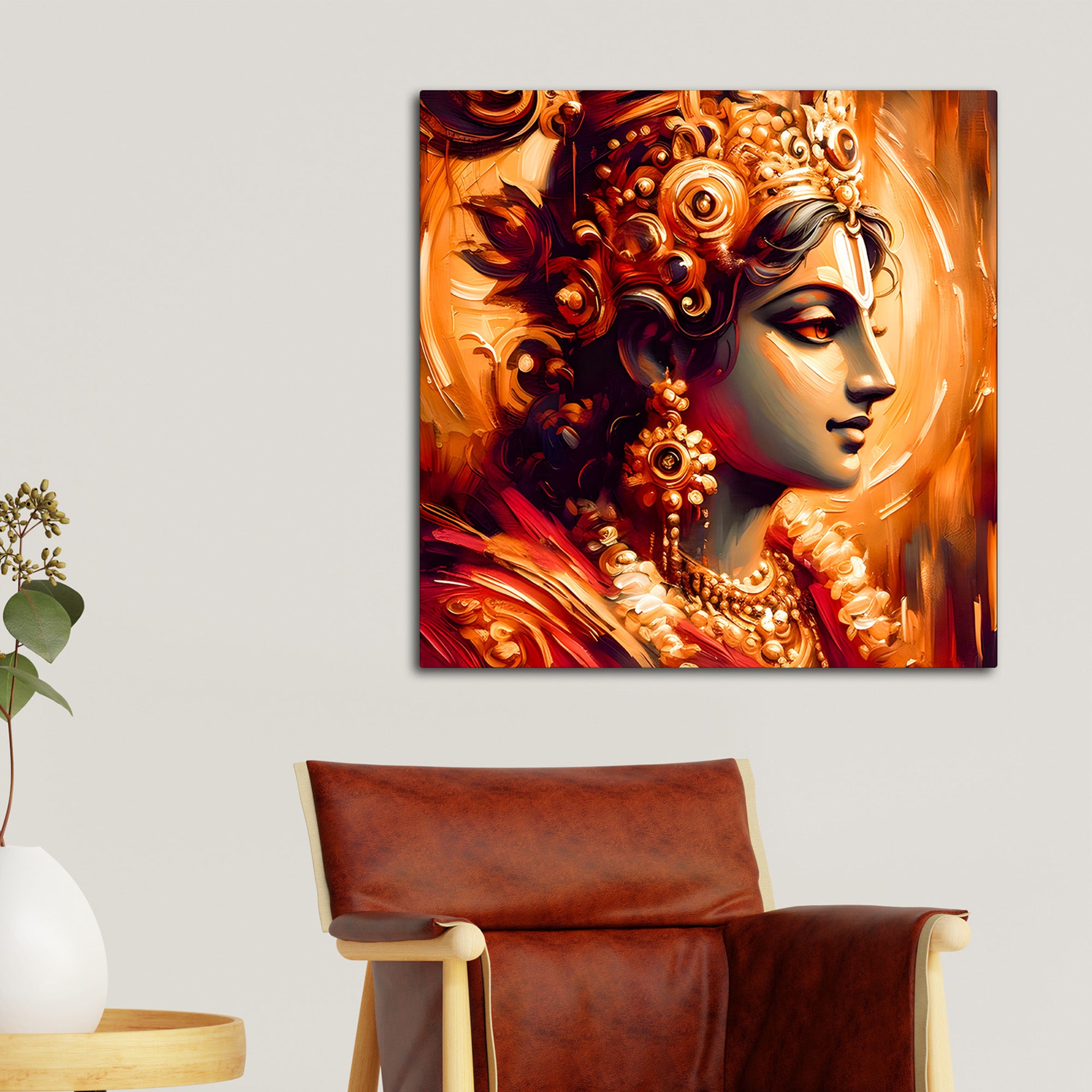Elegant Lord Krishna Portrait Canvas Wall Painting for Living Room