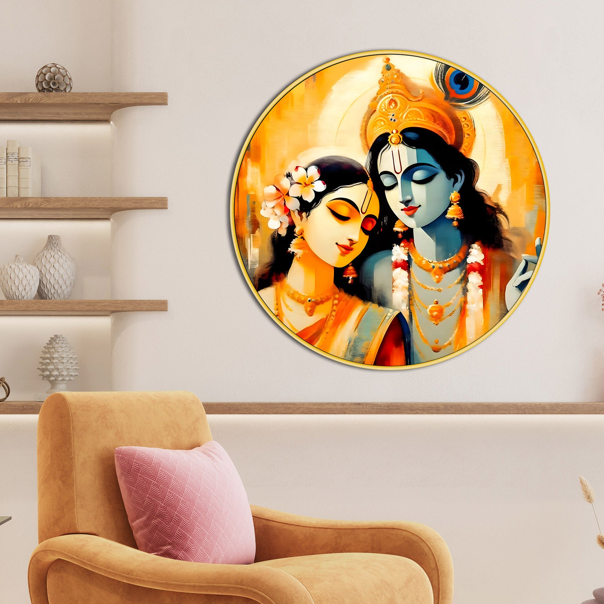 Elegant Lord Radha Krishna Round Wall Painting