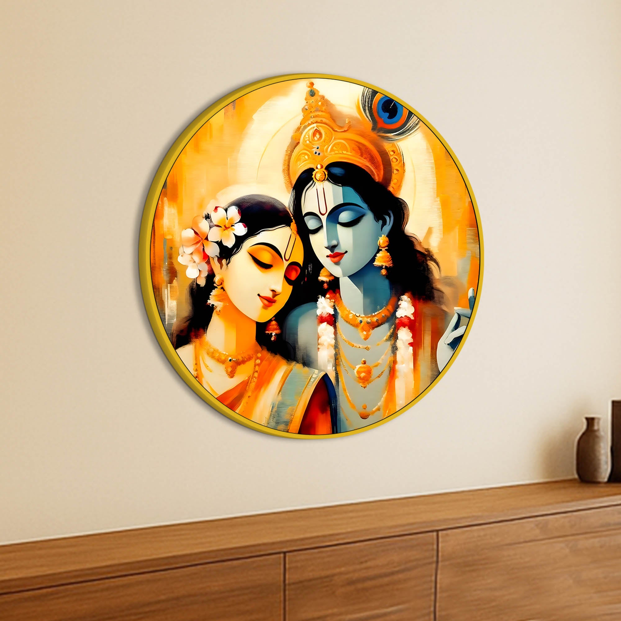 Elegant Lord Radha Krishna Round Wall Painting