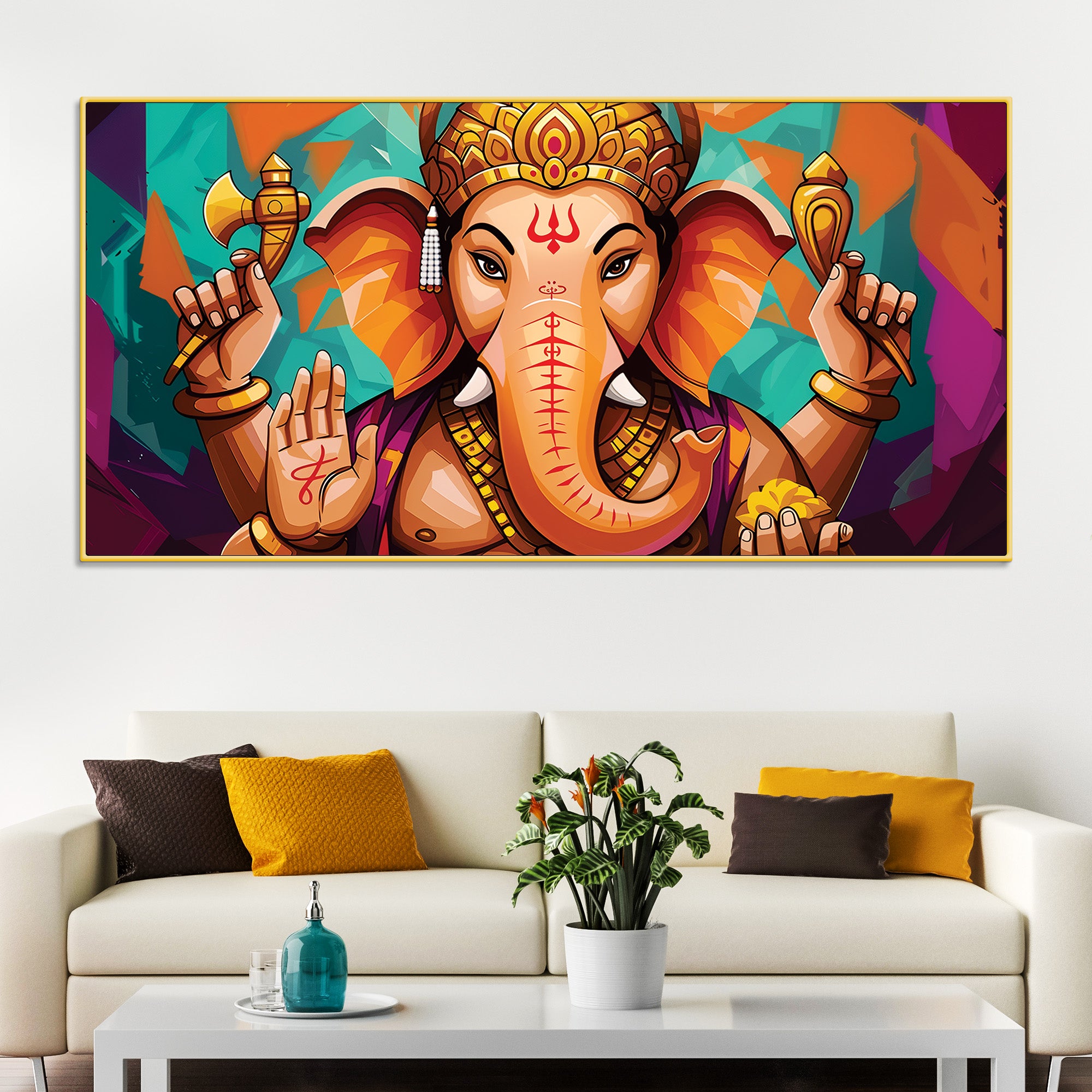 Elegant Lord Shri Ganesha Abstract Colorful Canvas Wall Painting – Contemporary Indian Spiritual Wall Art