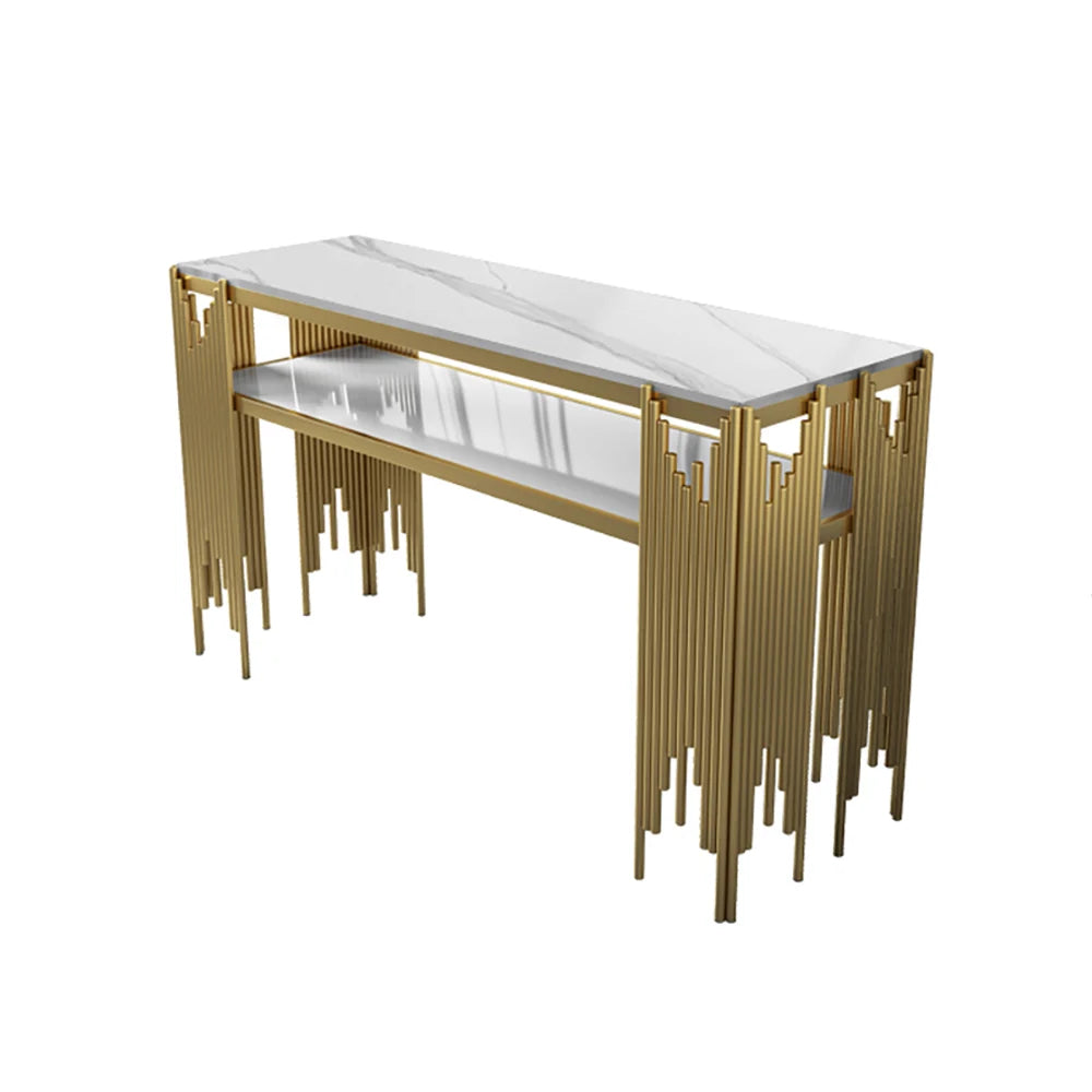 Elegant Marble Console Table with Metallic Gold Fringe Base