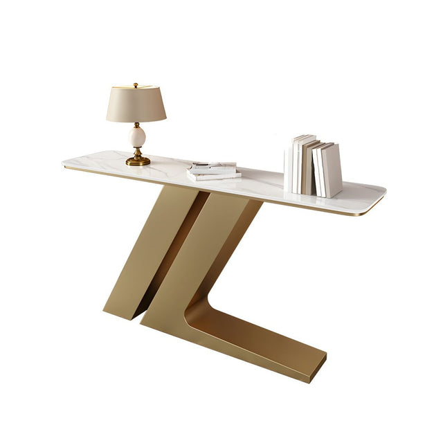 Elegant Marble Console Table with Unique Gold Geometric Base