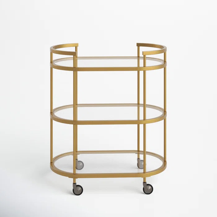 Elegant Modern Bar Cart Trolley with Golden Steel Frame