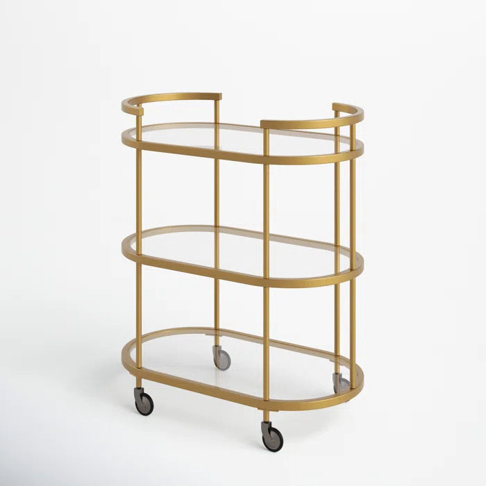 Elegant Modern Bar Cart Trolley with Golden Steel Frame
