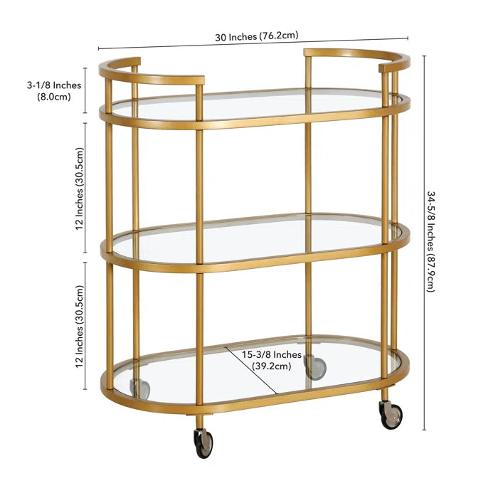 Elegant Modern Bar Cart Trolley with Golden Steel Frame