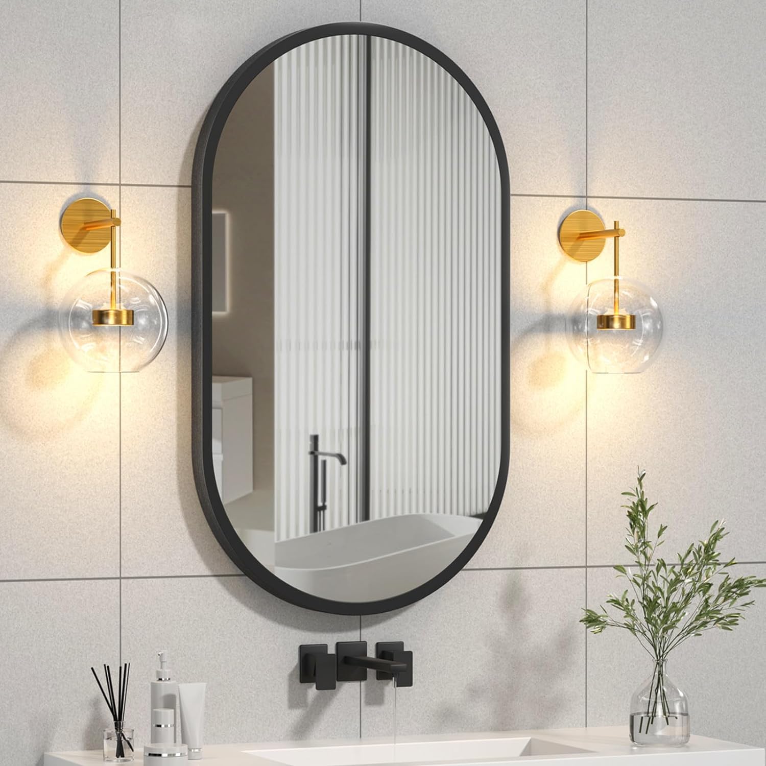 Elegant Oval Bathroom Mirror with Black Frame