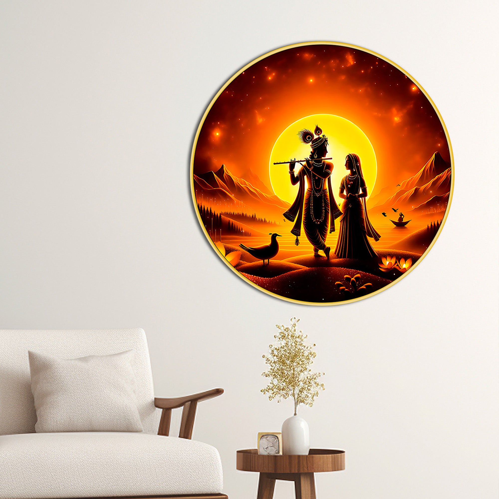 Elegant Radha Krishna Ji Round Frame Painting