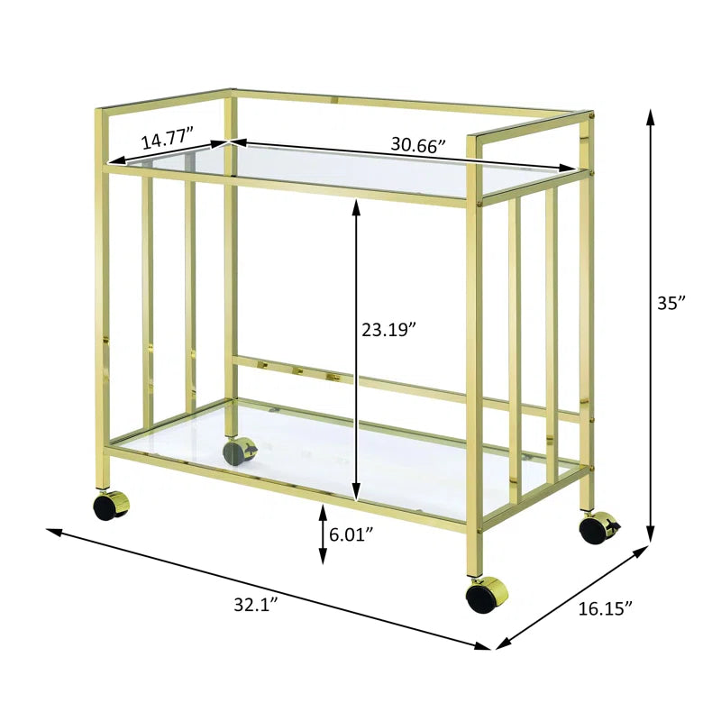 Elegant Rolling Bar Cart with Gold Finish & Glass Storage