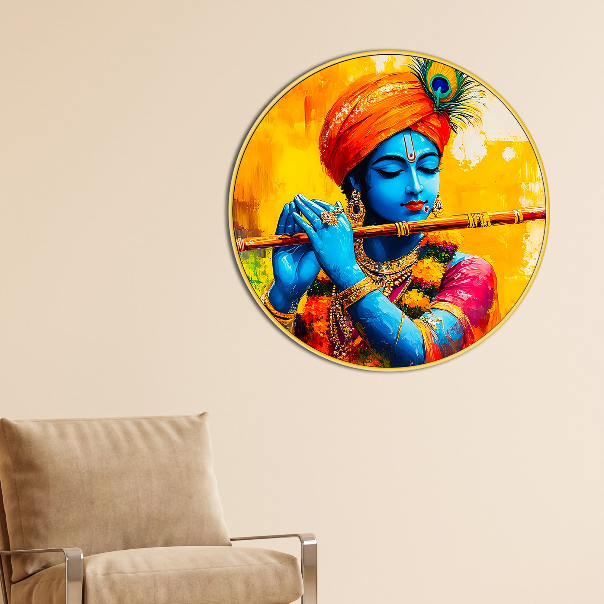 Elegant Shri Krishna Round Painting for Living Room