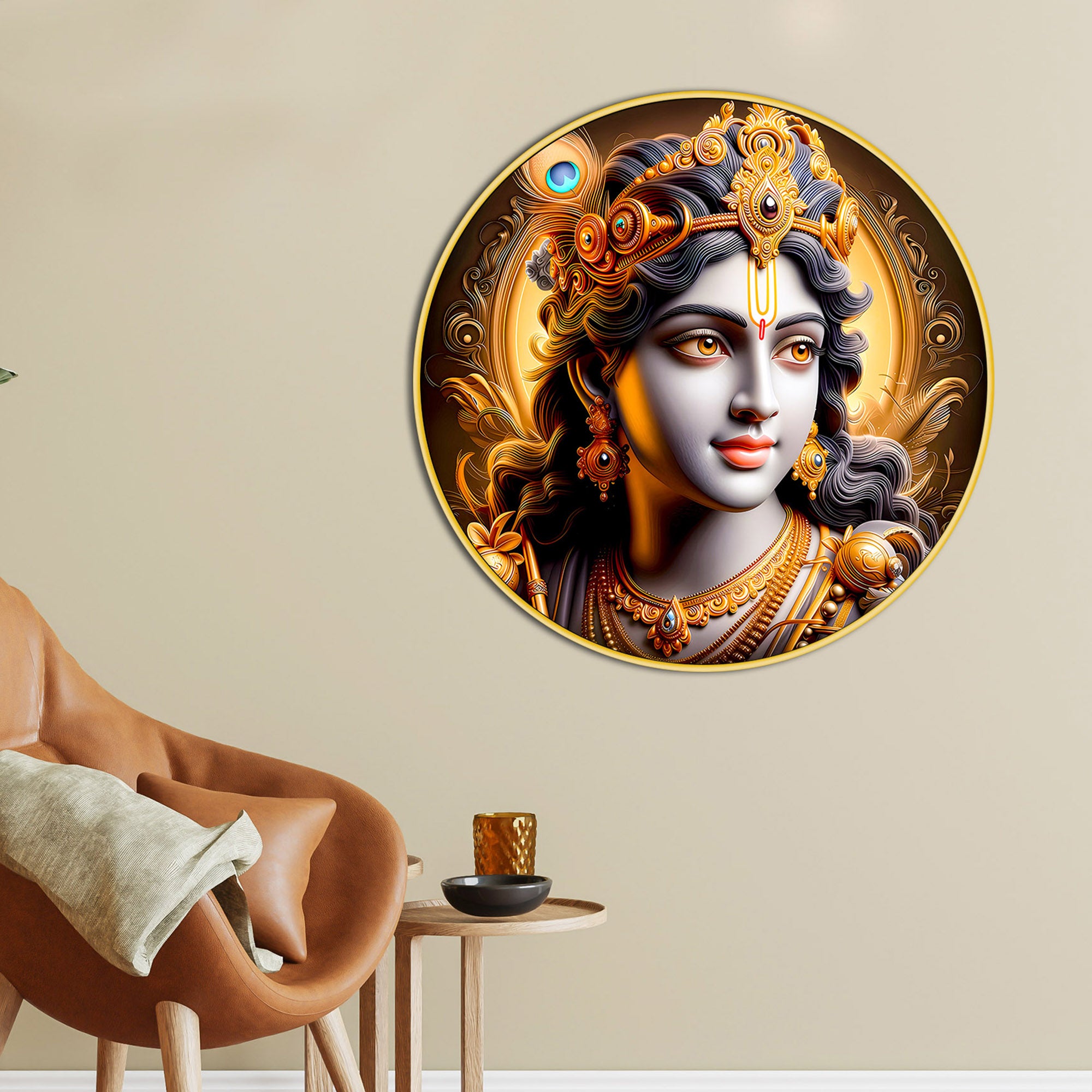 Elegant Shri Krishna Round Wall Painting