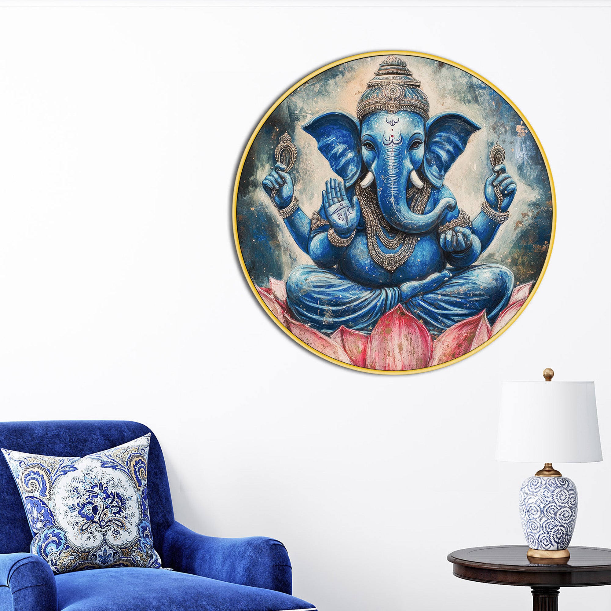 Elegant Spiritual Ganesha Round Painting
