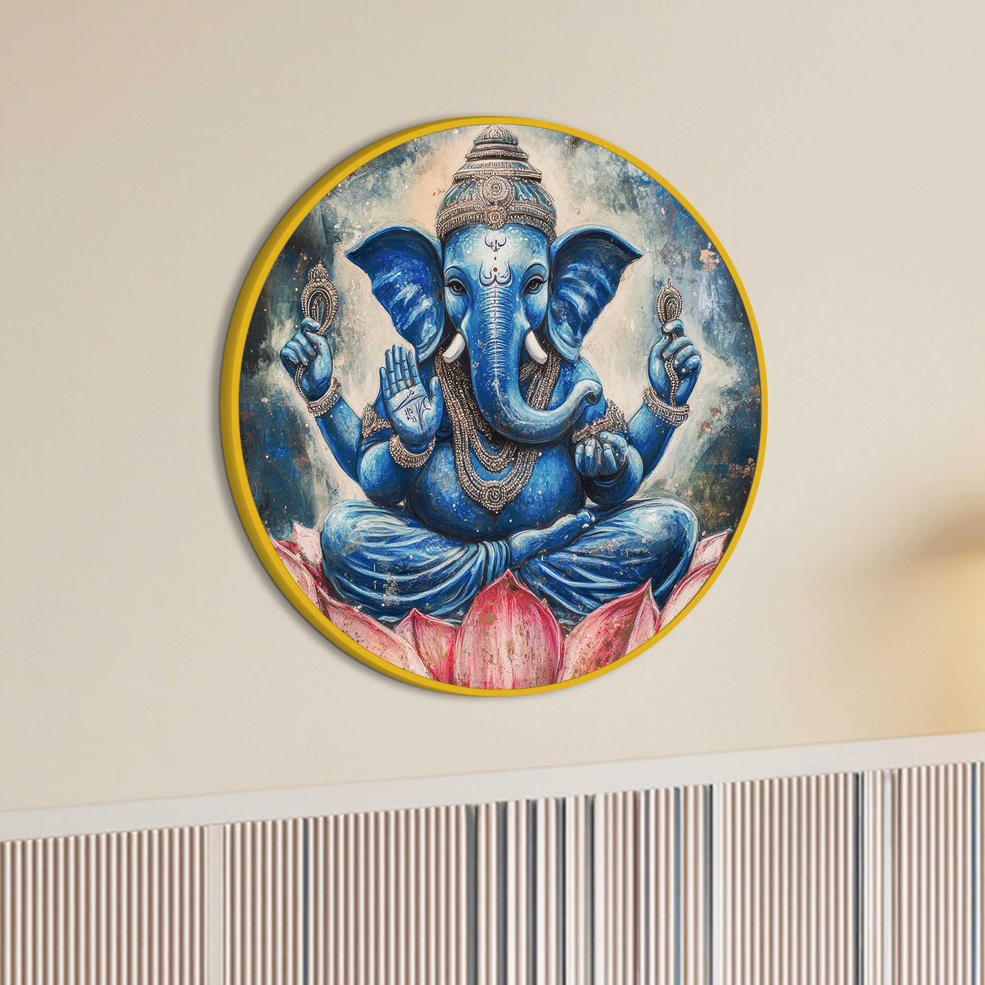 Elegant Spiritual Ganesha Round Painting
