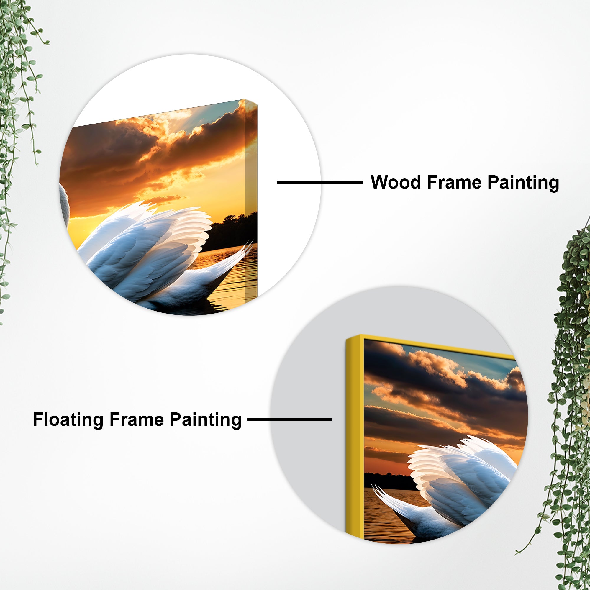 Elegant Swan Couple Wall Painting for Luxury Home Décor