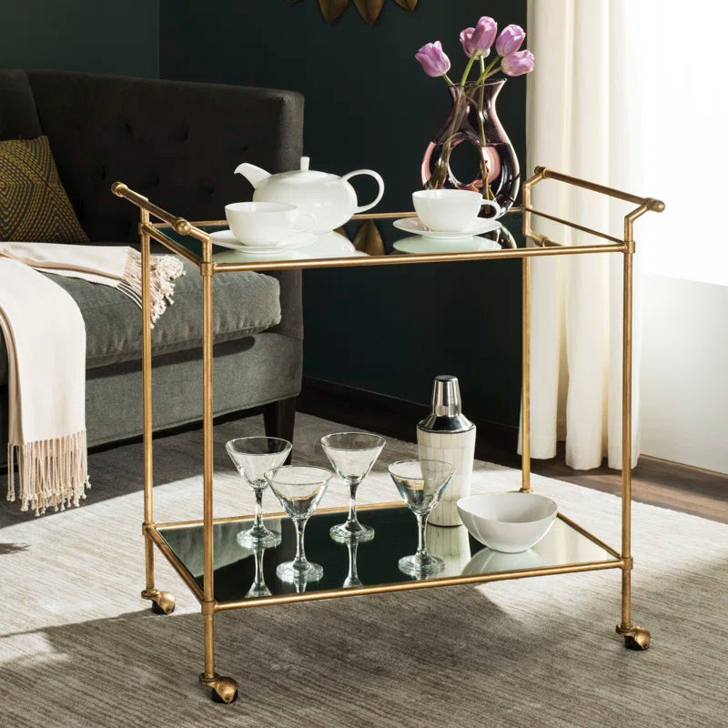 Elegant Two-Tier Gold Bar Trolley with Minimalist Design