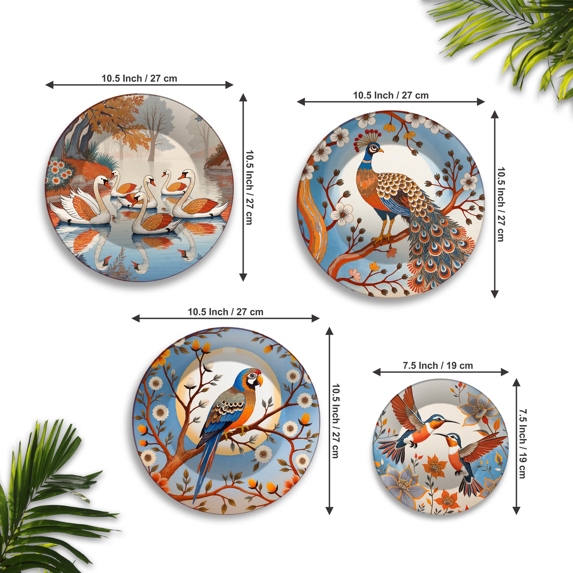 Elegant Vintage Birds Premium Wall Plates Painting Set of Four