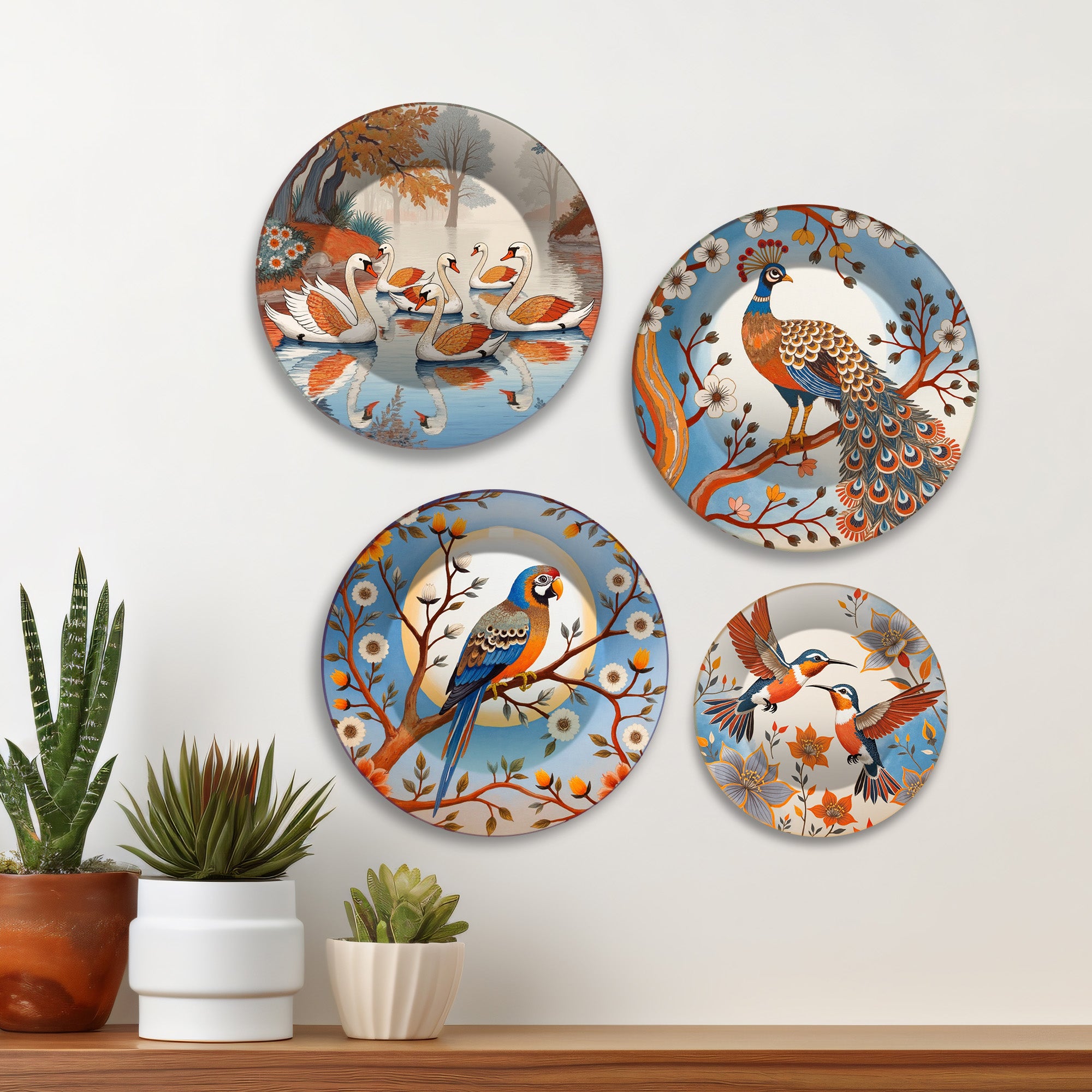 Elegant Vintage Birds Premium Wall Plates Painting Set of Four