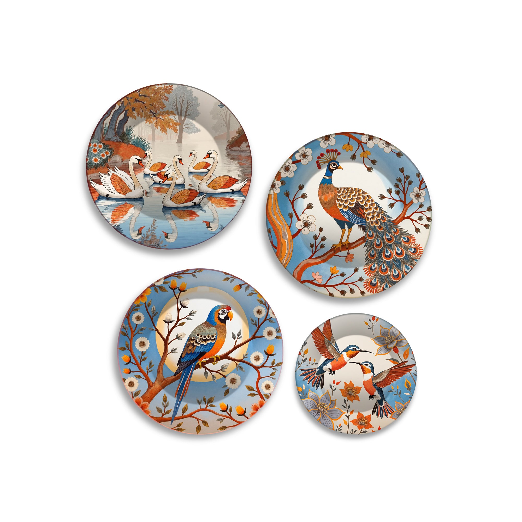 Elegant Vintage Birds Premium Wall Plates Painting Set of Four