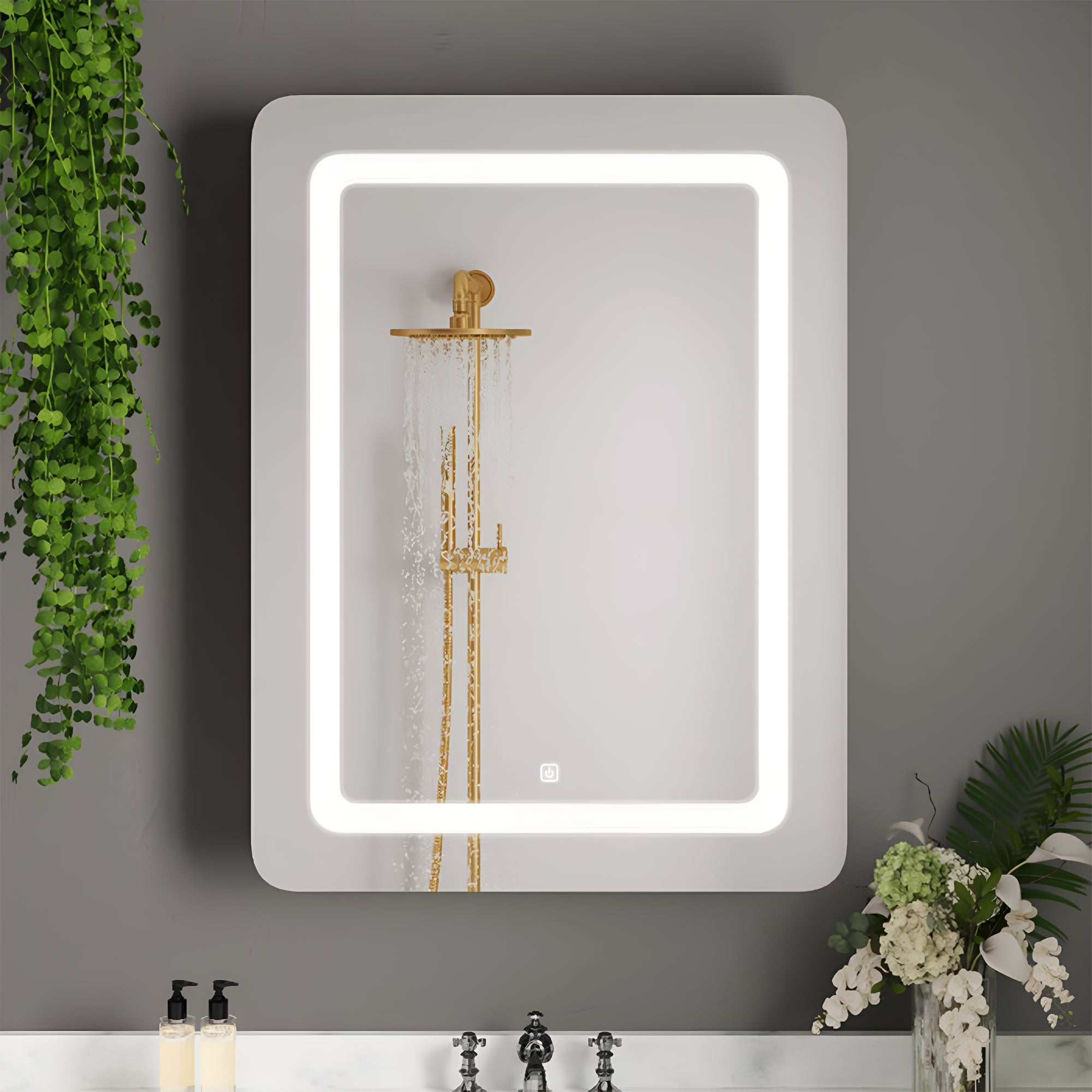 Elegant Wall Mounted LED Mirror Cabinet with Defogger Function