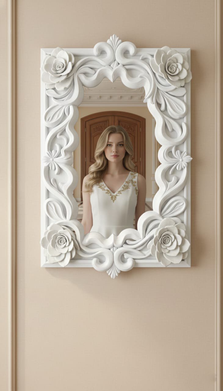 Elegant White Sunburst 3D Wall Mirror | Decorative Round Mirror for Living Room