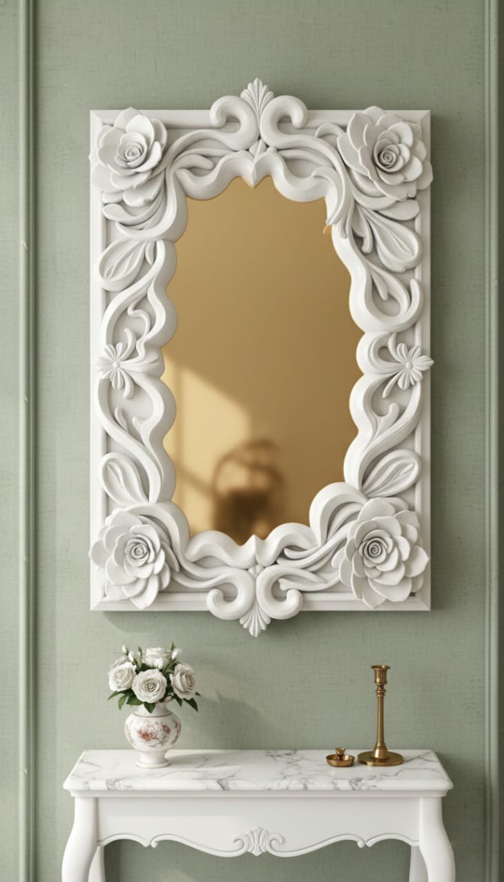 Elegant White Sunburst 3D Wall Mirror | Decorative Round Mirror for Living Room