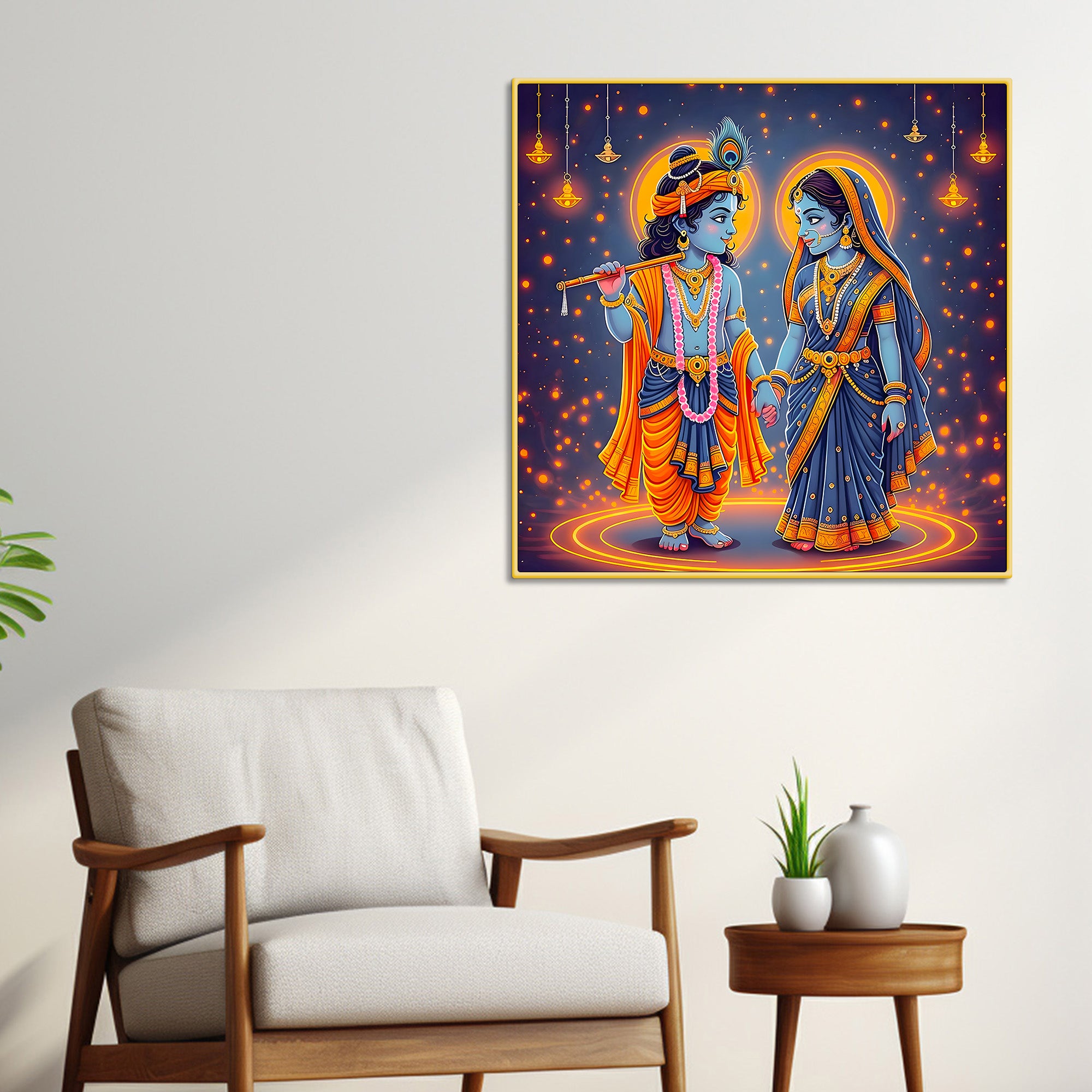 Enchanting Little Radha Krishna Sacred Radiance Devotional Wall Art Abstract Canvas Wall Painting