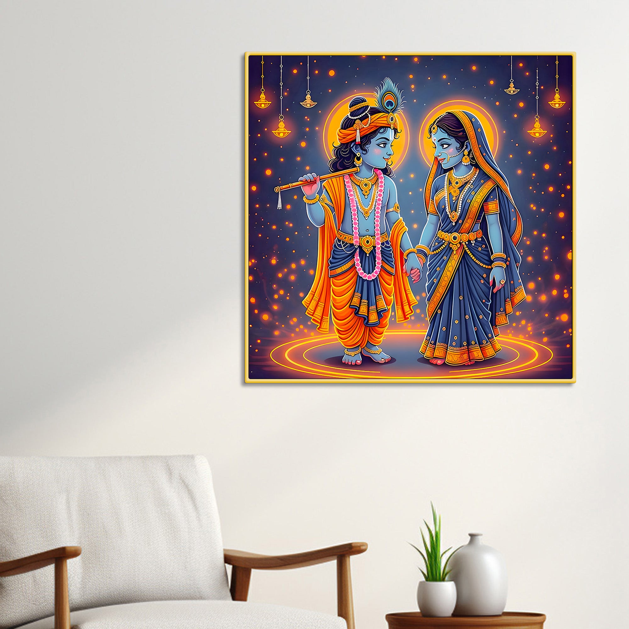 Enchanting Little Radha Krishna Sacred Radiance Devotional Wall Art Abstract Canvas Wall Painting