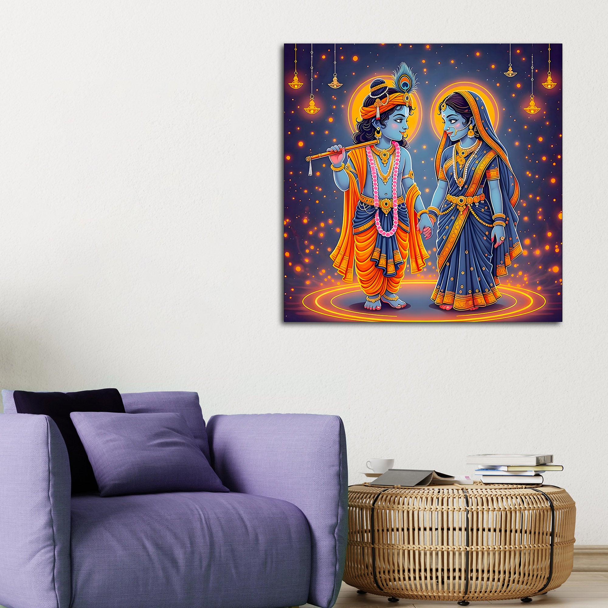 Enchanting Little Radha Krishna Sacred Radiance Devotional Wall Art Abstract Canvas Wall Painting