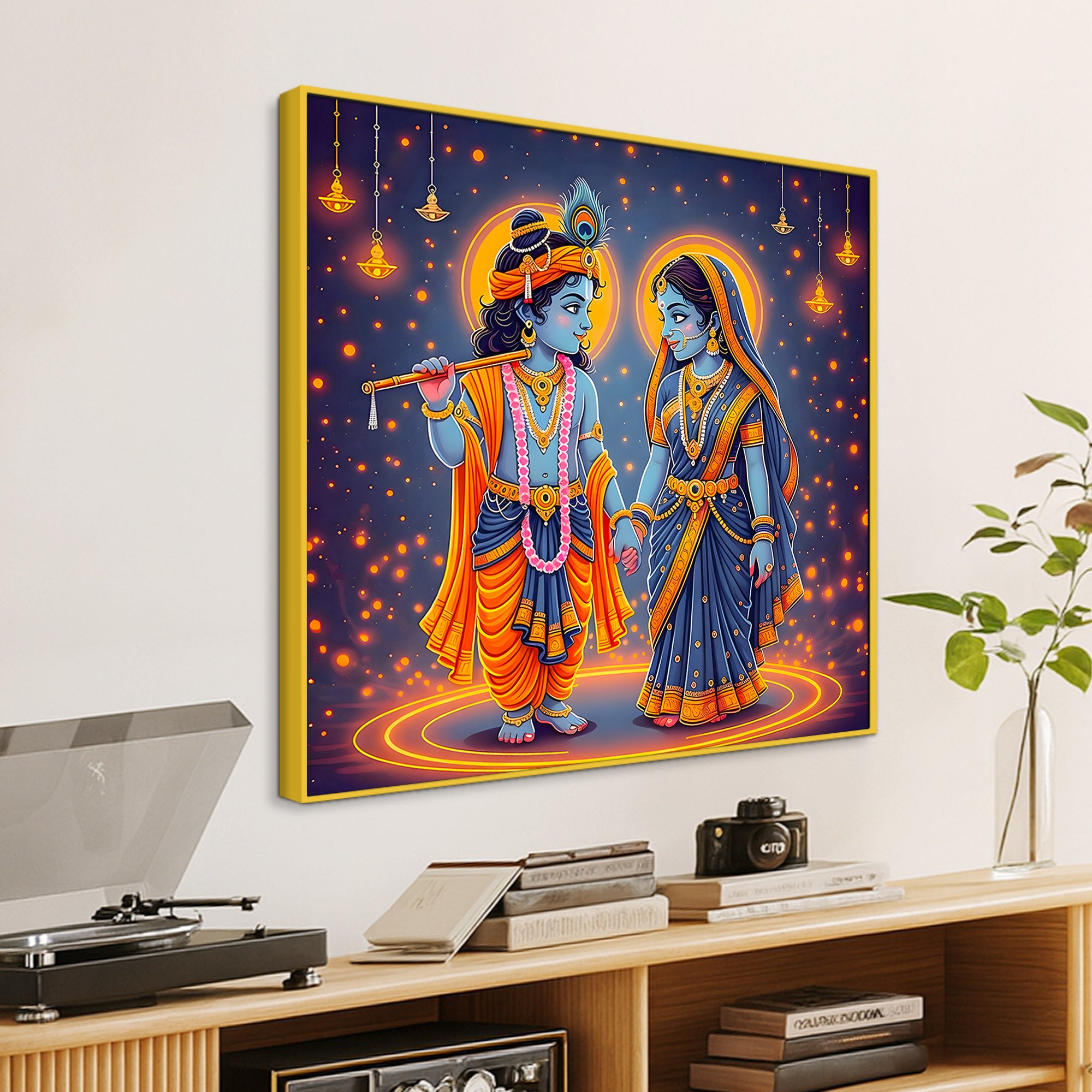 Enchanting Little Radha Krishna Sacred Radiance Devotional Wall Art Abstract Canvas Wall Painting