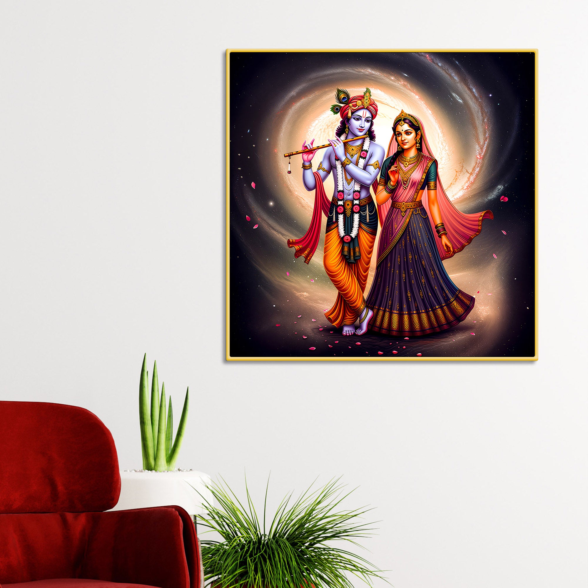 Eternal Shree Radha Krishna Cosmic Theme Canvas Wall Painting for Home Temple & Office – Modern Devotional Wall Decor