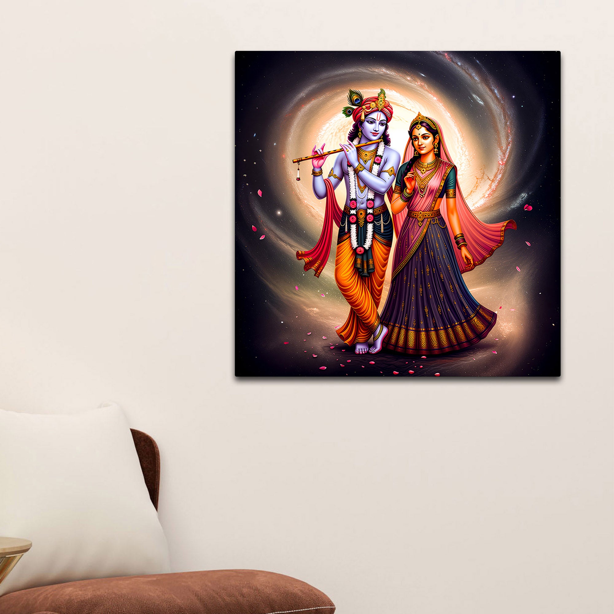 Eternal Shree Radha Krishna Cosmic Theme Canvas Wall Painting for Home Temple & Office – Modern Devotional Wall Decor