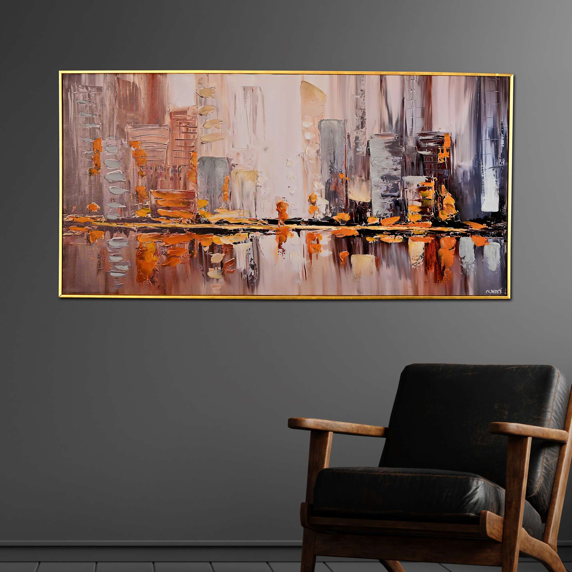 Ethereal Shore Abstract Hand Painted Wall Painting with Floating Frame