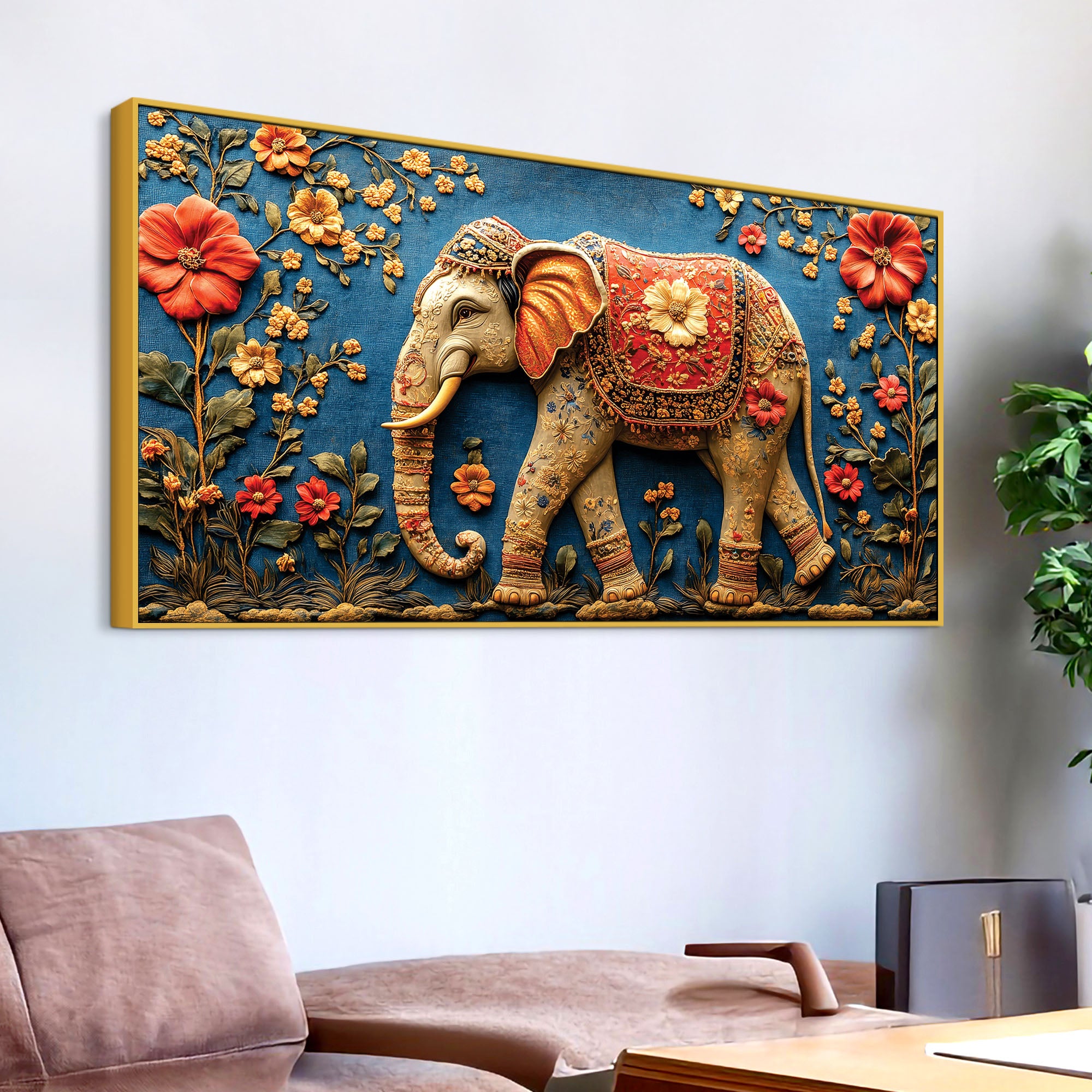 Ethnic Elephant Wall Art Premium Canvas Wall Painting
