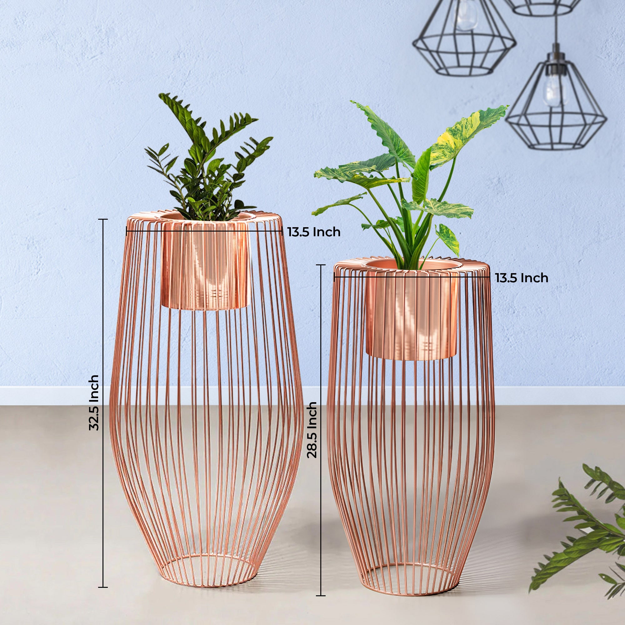 Euphoric Earth Ross Gold Stand & Ross Gold Finish Pot Planters Set of 2