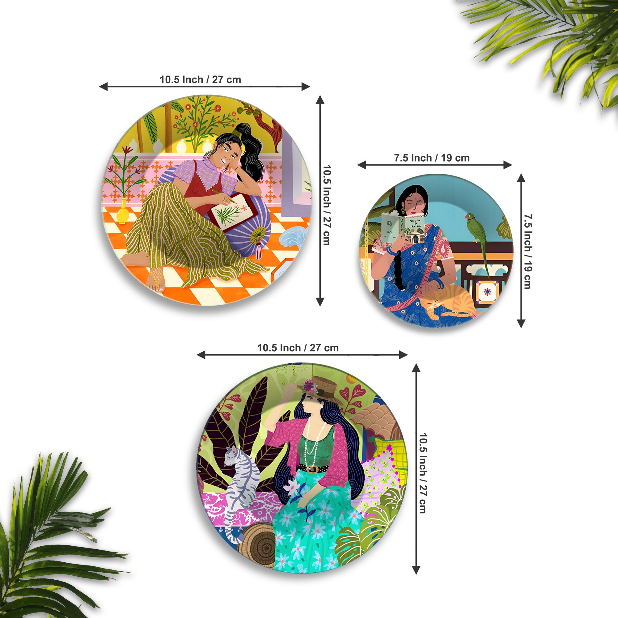 Everyday Goddesses Modern Folk Premium Wall Plates Painting Set of 3