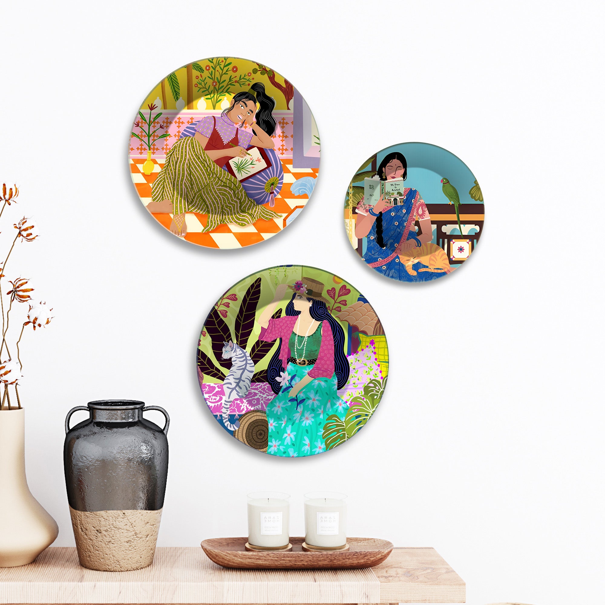 Everyday Goddesses Modern Folk Premium Wall Plates Painting Set of 3