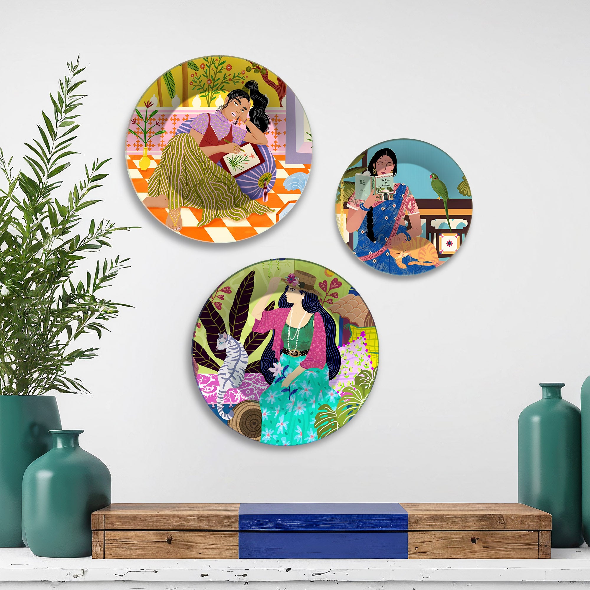 Everyday Goddesses Modern Folk Premium Wall Plates Painting Set of 3