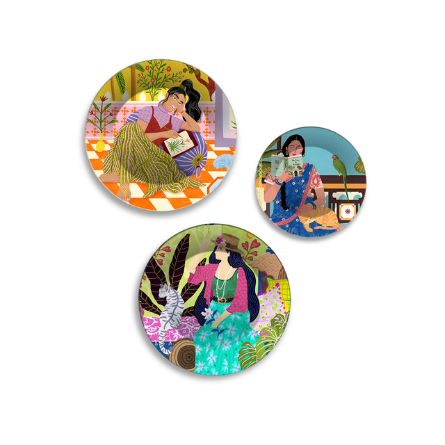 Everyday Goddesses Modern Folk Premium Wall Plates Painting Set of 3