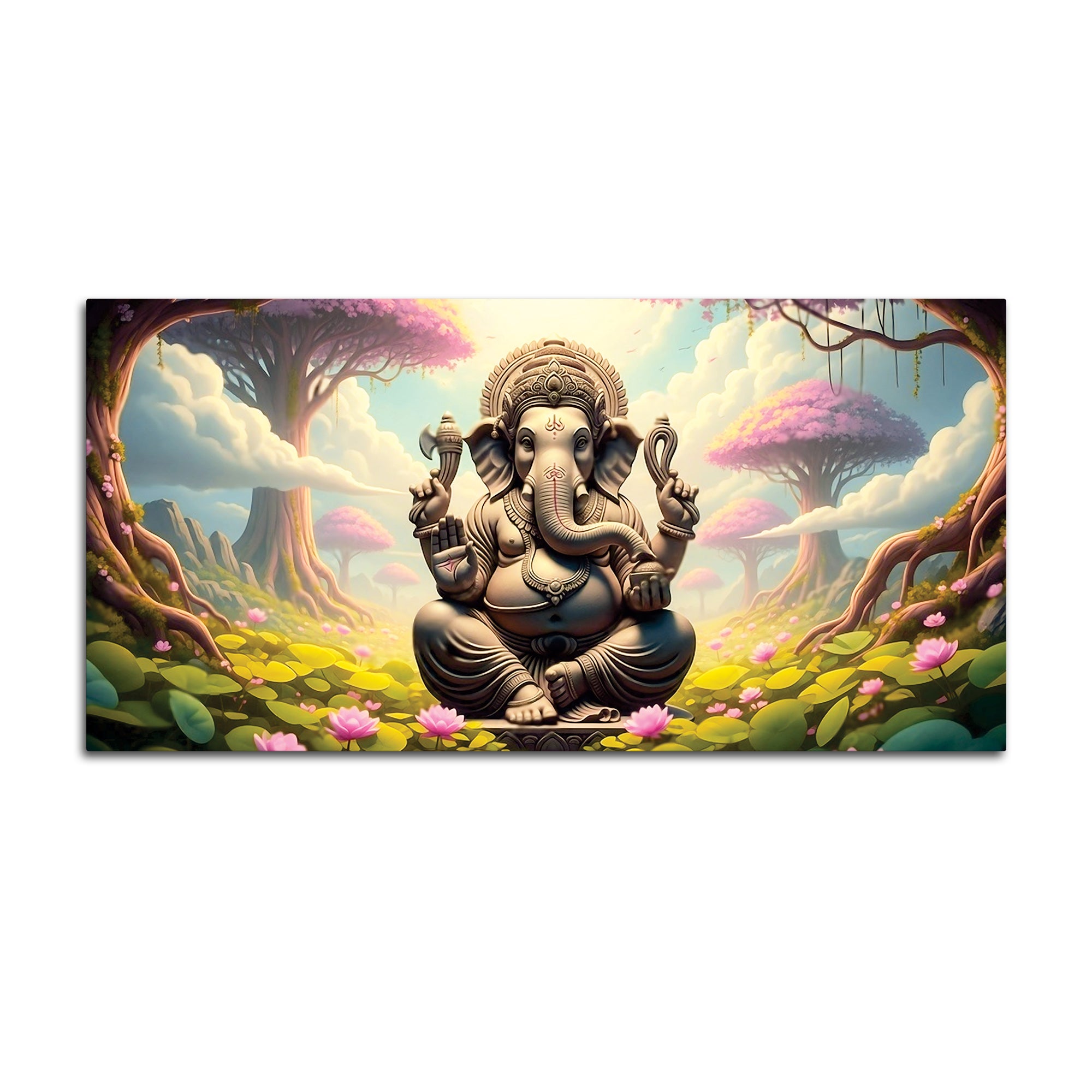 Exclusive Nature Themed Lord Ganesha's Premium Canvas Wall Painting For Home & Office Spaces – Modern Religious Wall Art
