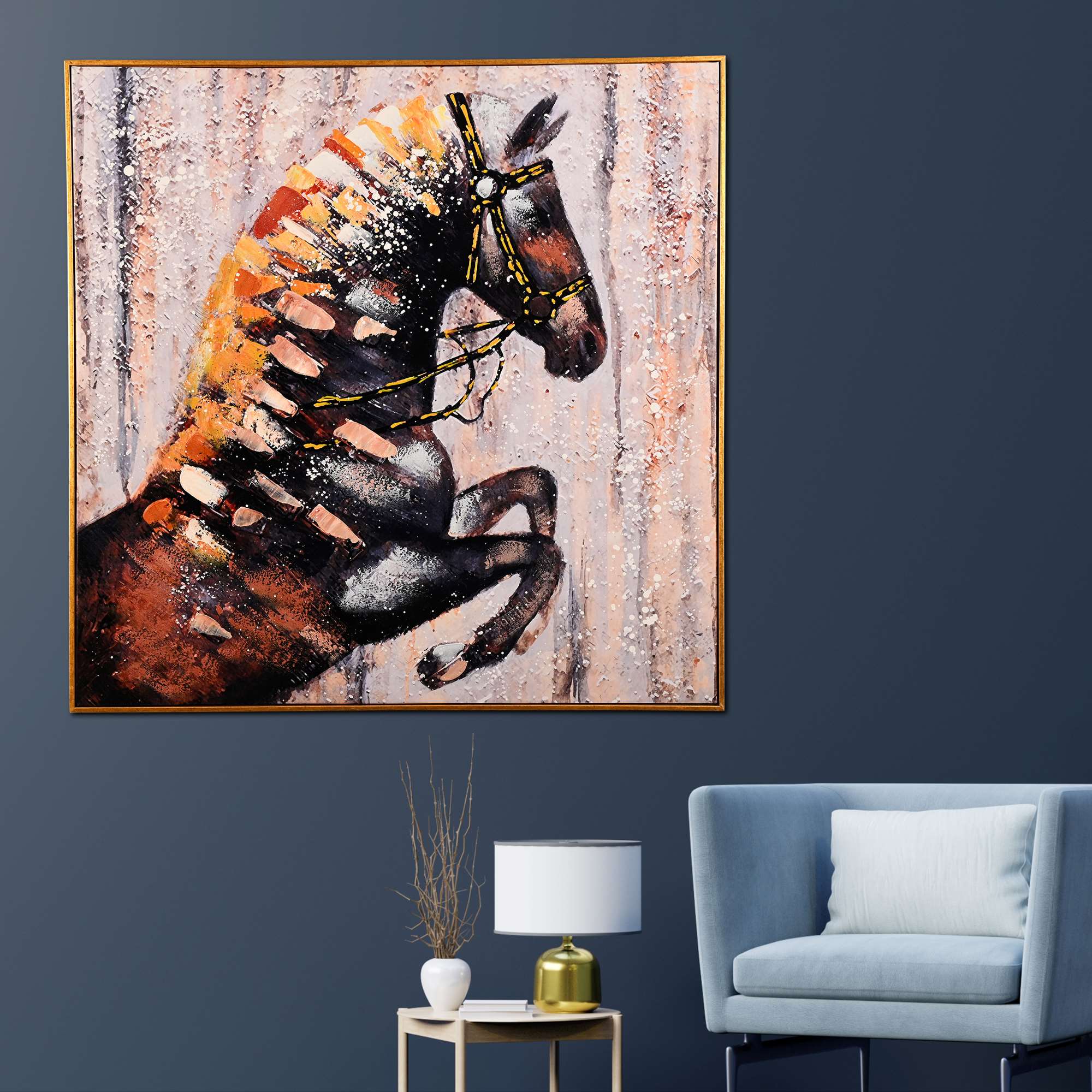 Fiery Horse Spirit Hand Painted Wall Painting with Floating Frame