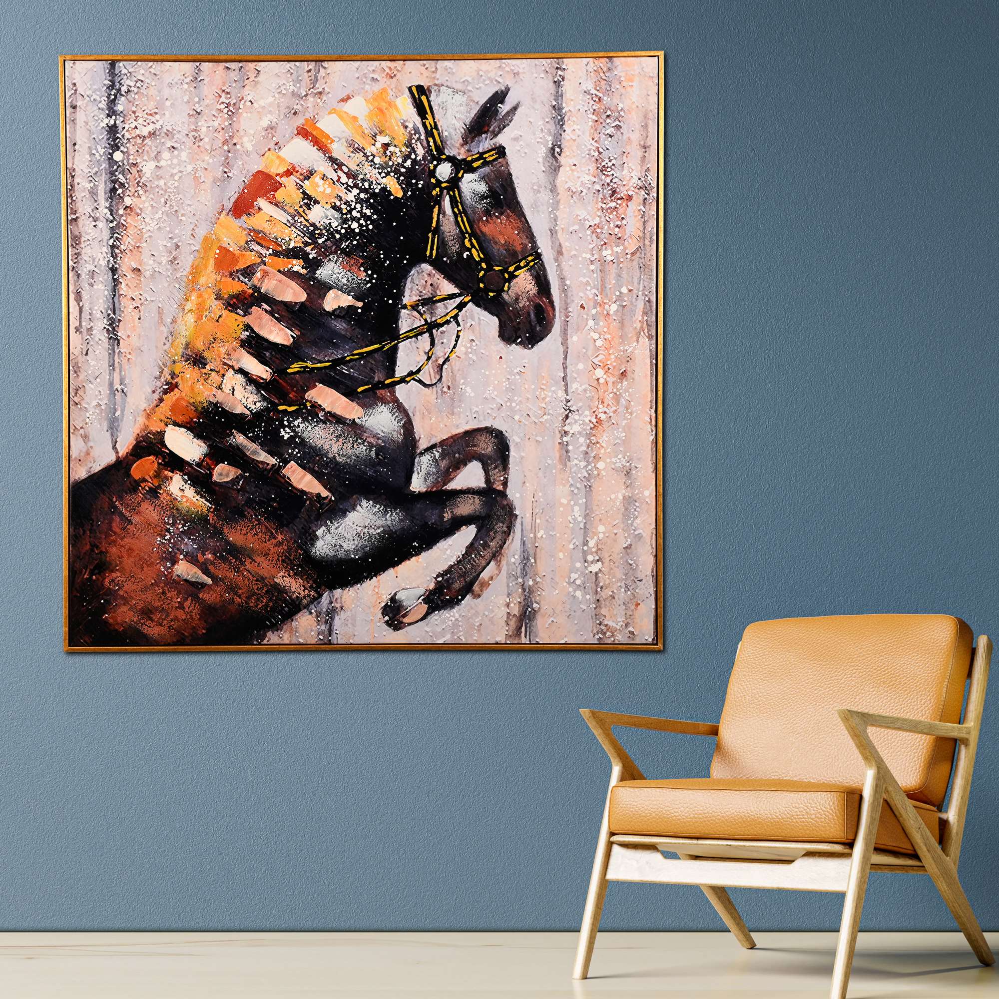 Fiery Horse Spirit Hand Painted Wall Painting with Floating Frame