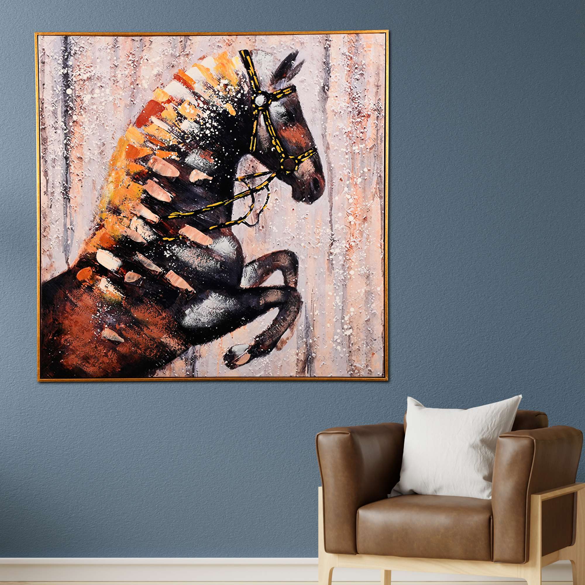 Fiery Horse Spirit Hand Painted Wall Painting with Floating Frame