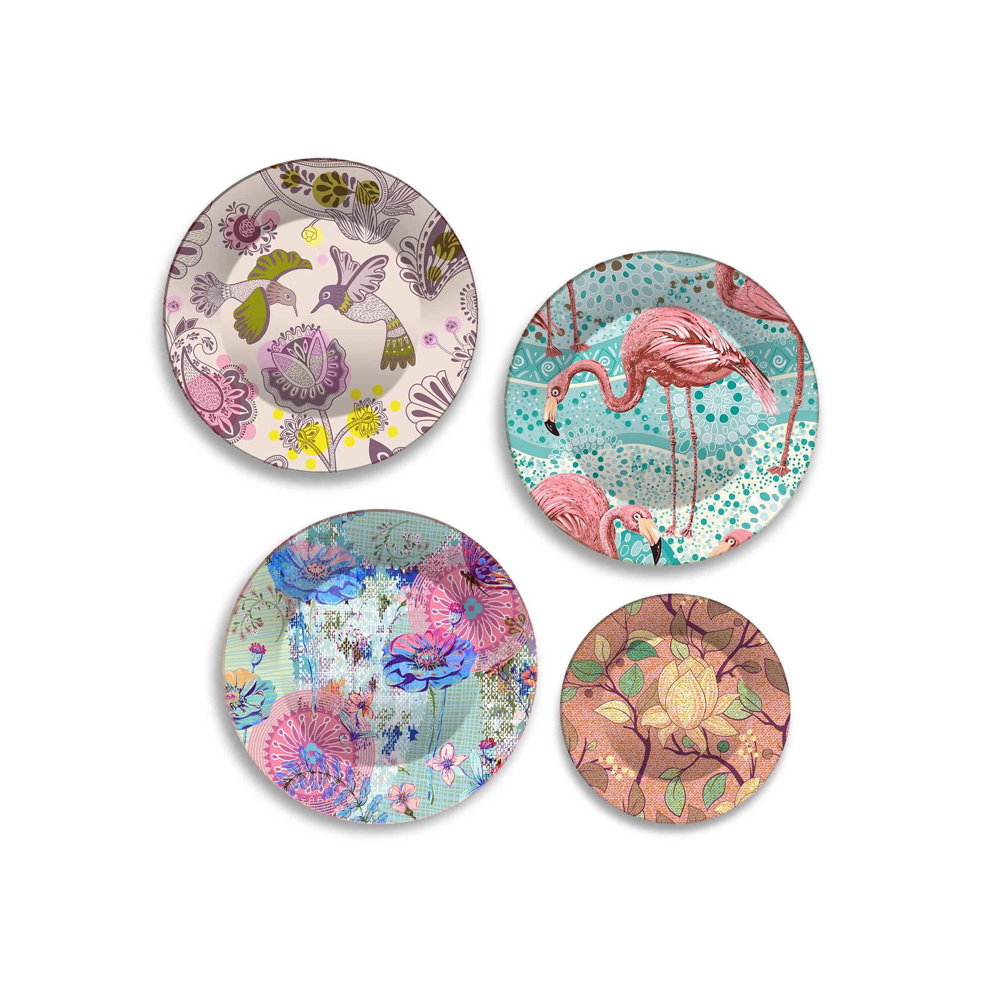 Flamingo & Floral Designer Premium Wall Plates Painting Set of Four