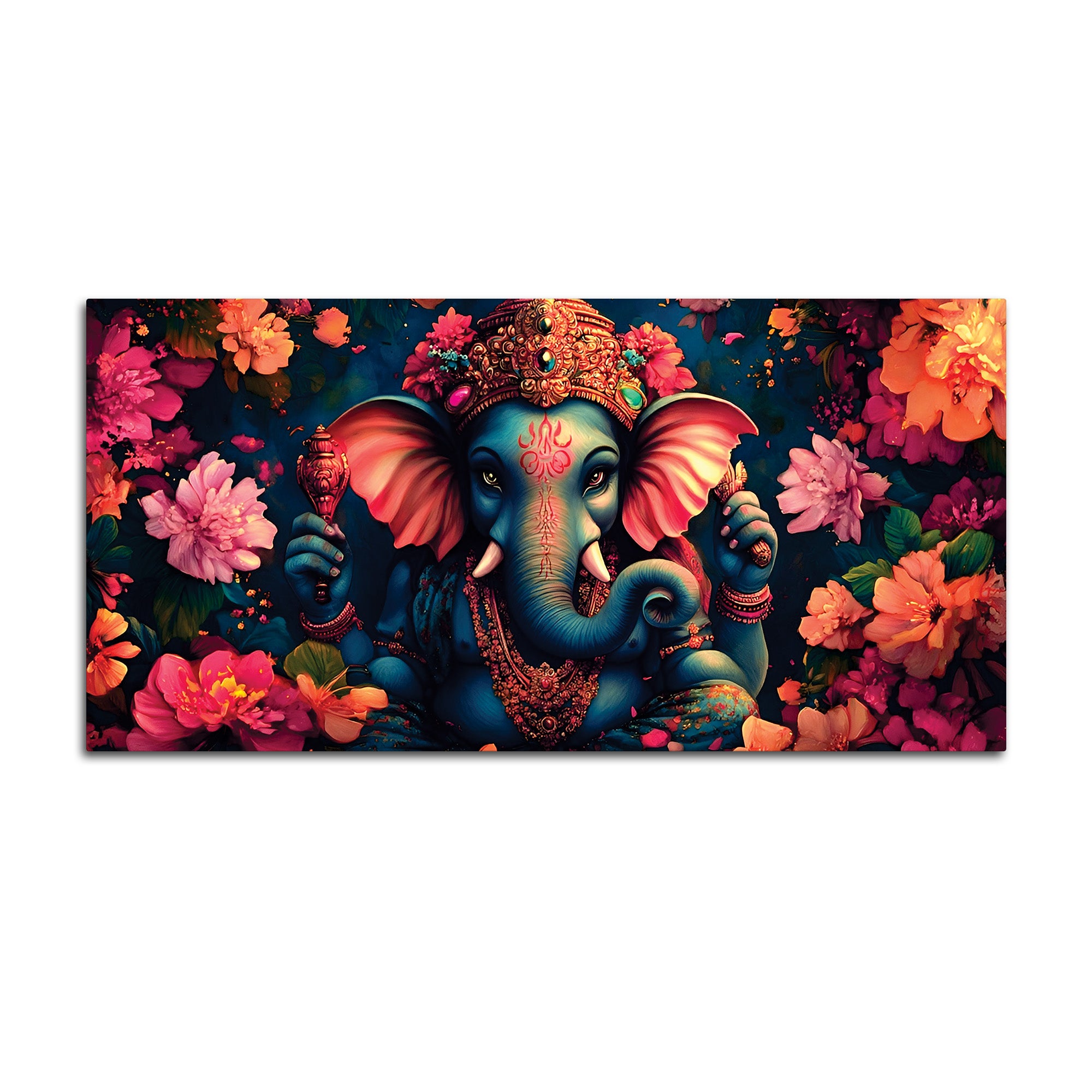 Floral Grace of Lord Ganpati Premium Canvas Wall Painting for Home & Office Decor